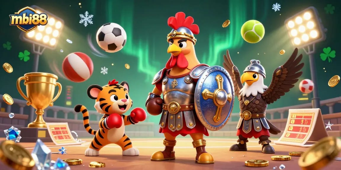 Join the excitement at mbi88; a vibrant, action-packed digital art scene showcasing thrilling casino gameplay.