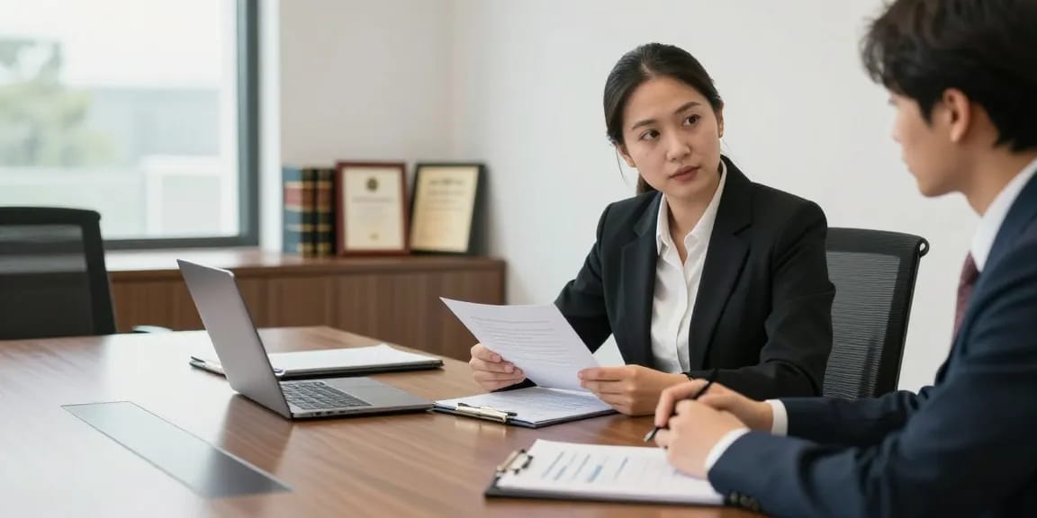 J.K. Chaudhary & Associates legal consultation scene with lawyer and client discussing case.