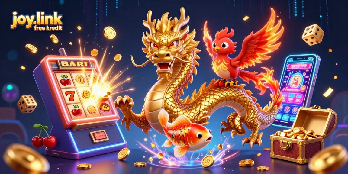 Experience excitement with joy.link free kredit as a dragon, phoenix, and koi fish soar through a vibrant jackpot realm.