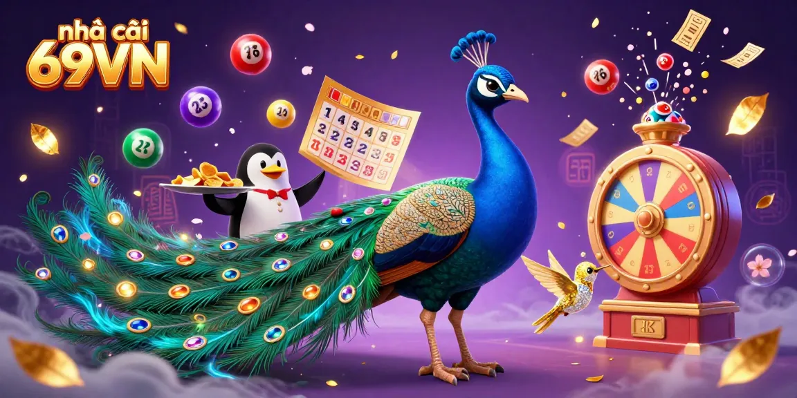 Experience the thrilling world of nhà cái 69VN with vibrant lottery elements and energetic characters in action.