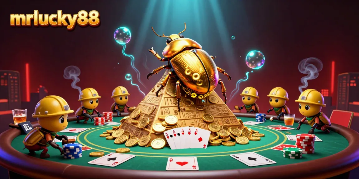 Engage in thrilling casino gameplay at mrlucky88 with golden beetles rolling riches and vibrant poker elements.