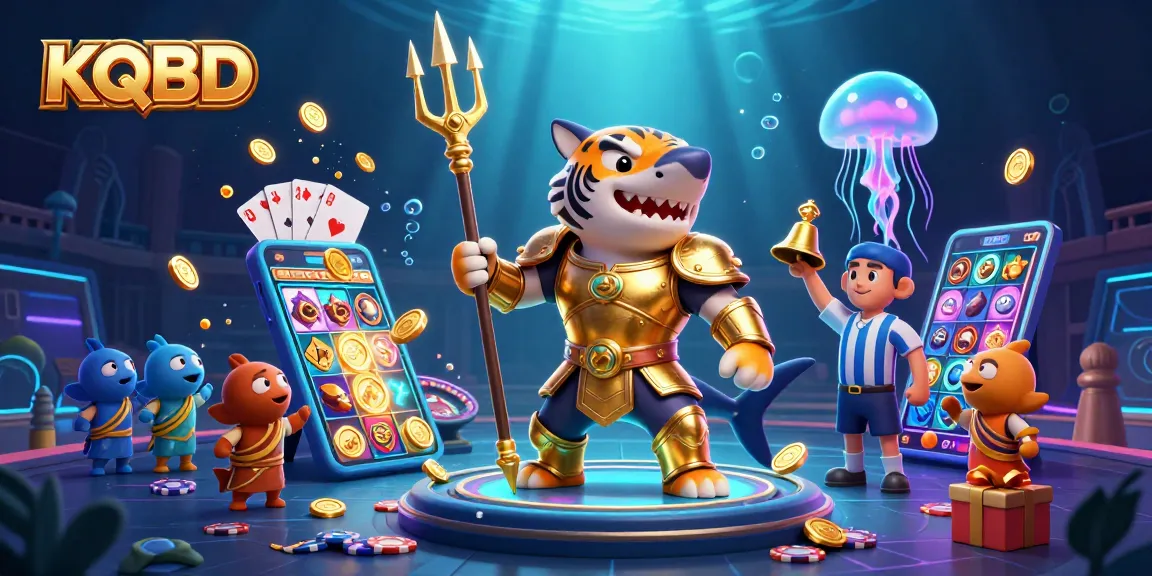 Engage with KQBD's thrilling underwater casino adventure featuring a glowing tiger shark.