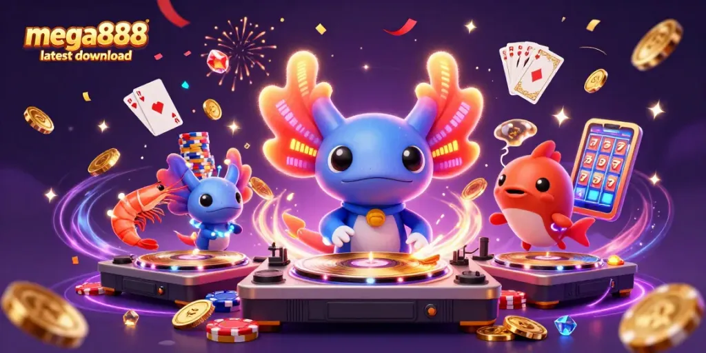 Play mega888 latest download with vibrant neon elements and dynamic casino action.