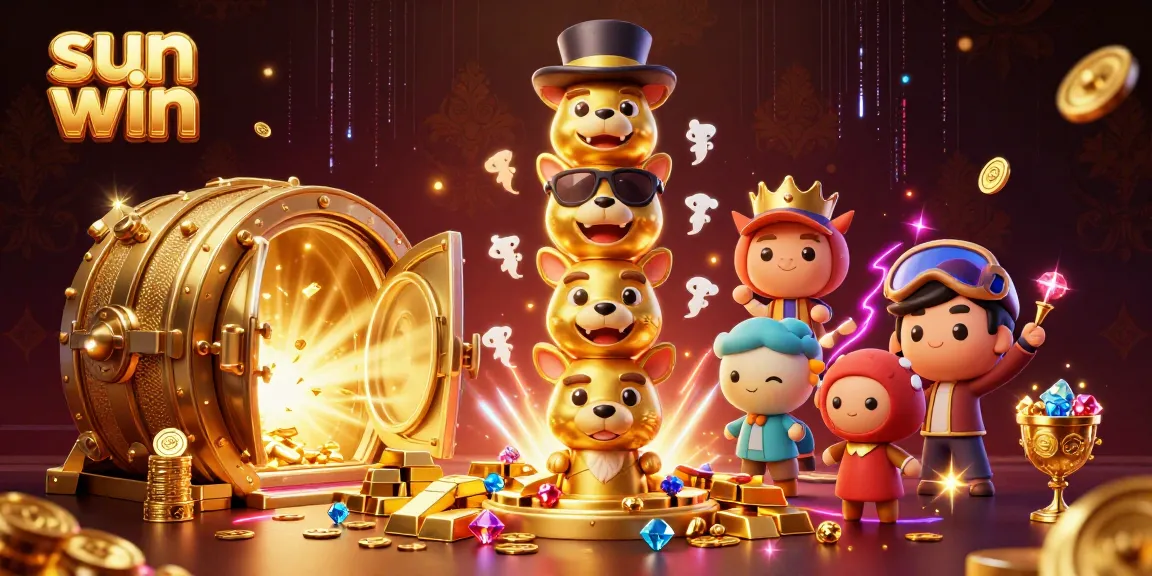 Experience the thrill of sun win with an engaging casino scene featuring golden treasures and animated totem creatures.