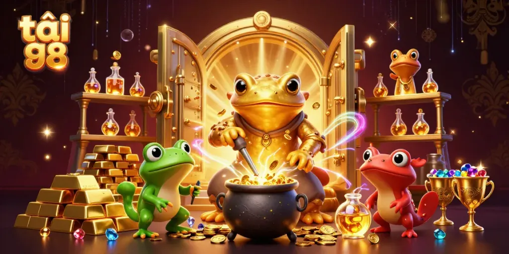 Experience the excitement of tải go 88 with vivid golden treasures and whimsical characters in this dynamic casino scene.