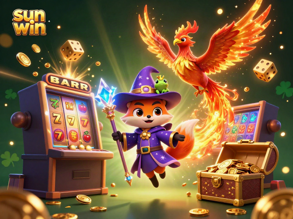 Engage with sun win through a magical casino adventure featuring a wizard fox and phoenix.