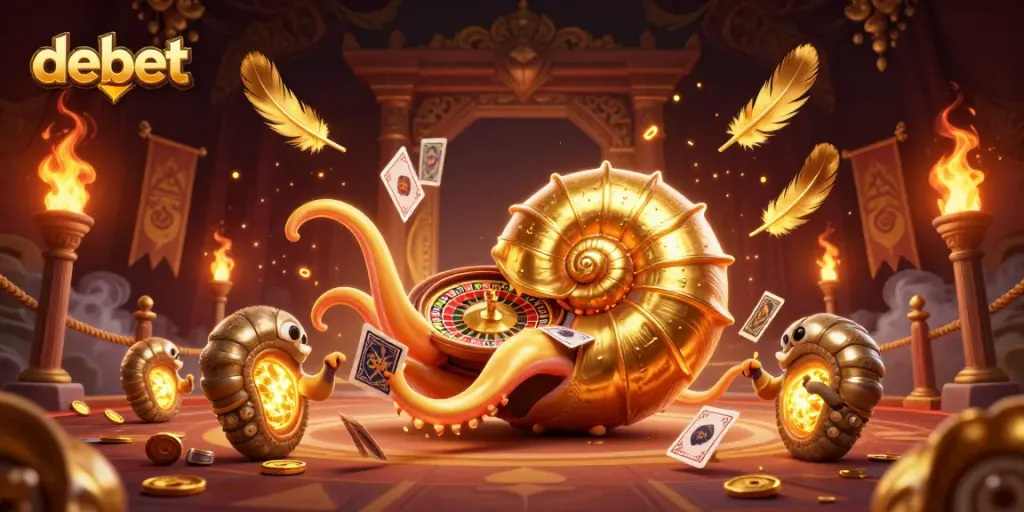 Engage in thrilling casino games with debet featuring an ancient giant nautilus and glowing ammonite companions.