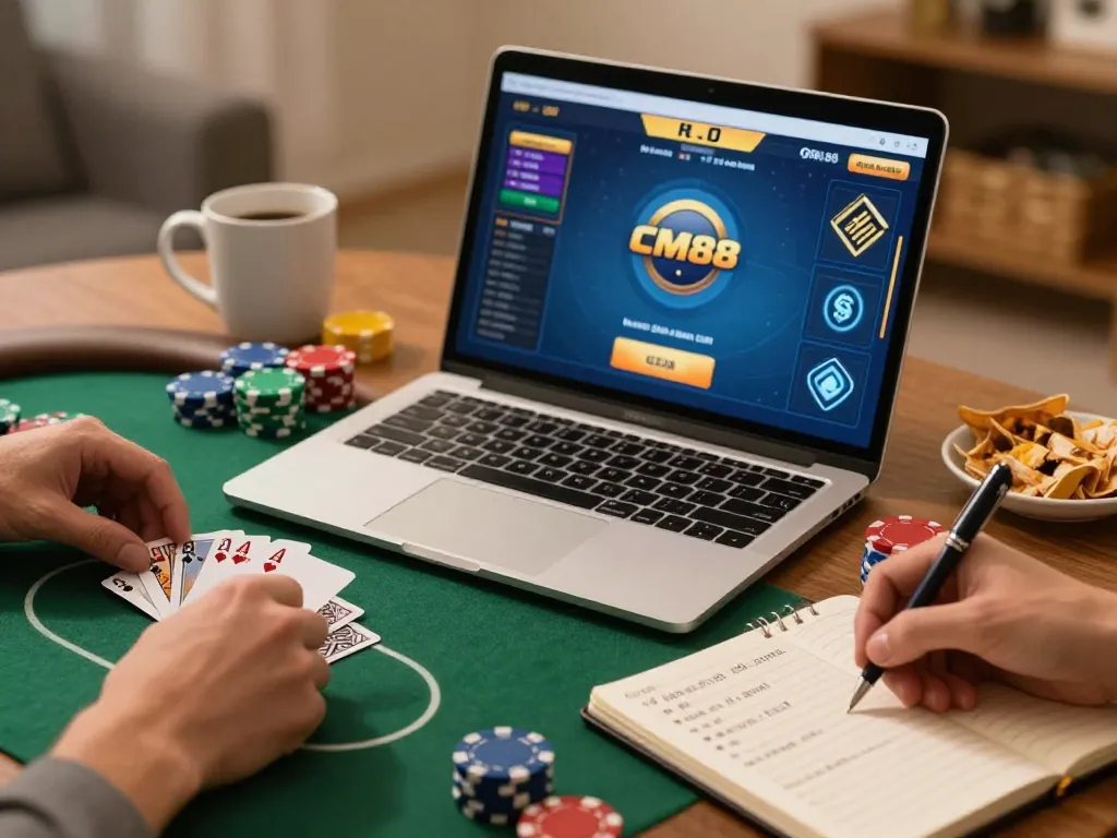Engaging online poker strategy session with players using cm88 interface at home