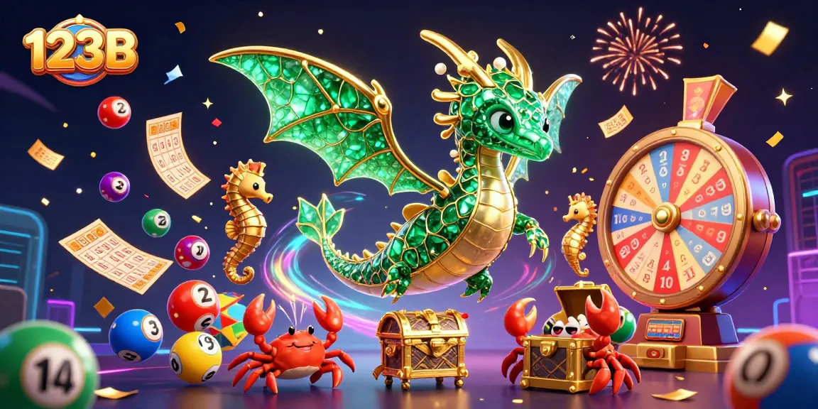 Win big with 123B's vibrant lottery balls and dynamic prizes in a lavish casino scene.