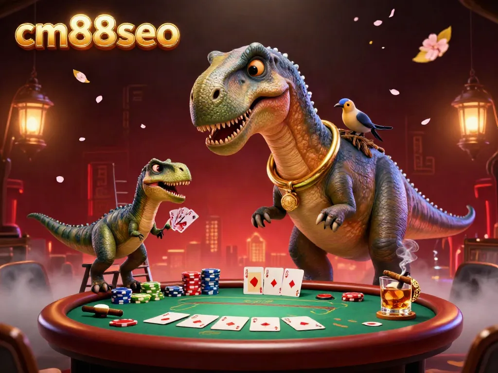 Experience a whimsical poker scene with cm88seo's vibrant characters and captivating casino elements.