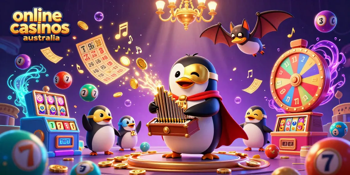 Engage in online casinos australia with a vibrant 3D scene showcasing animated casino elements and characters.