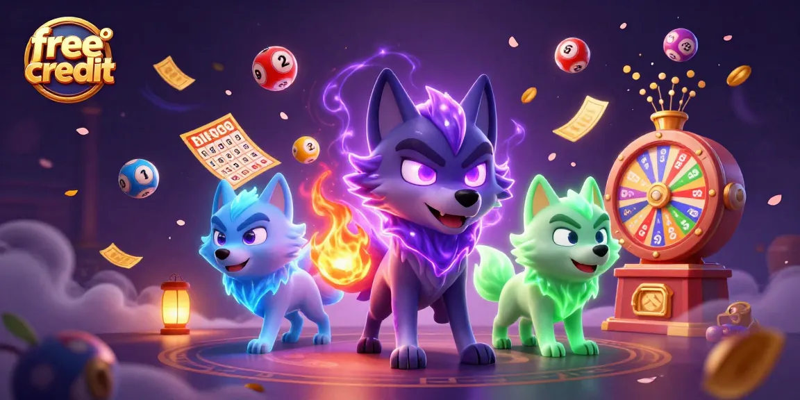 Win exciting free credit bonuses at online casinos, featuring vibrant animated lottery and gaming elements.