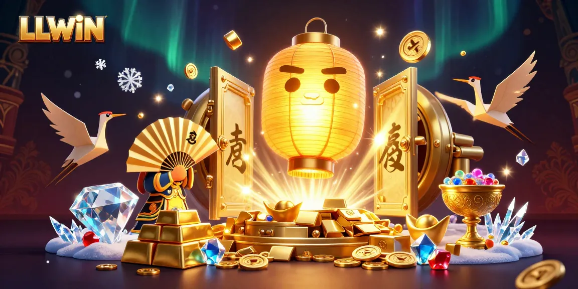 Engage with LLWIN's vibrant casino atmosphere featuring golden lantern spirits and festive elements.