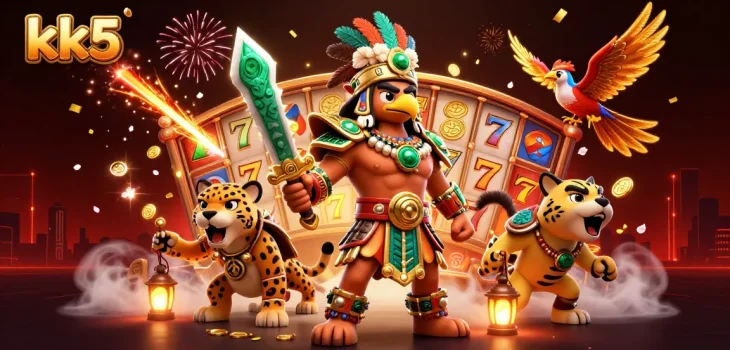 Engage in thrilling kk5 casino gaming adventures with dynamic slot reels and vibrant characters.
