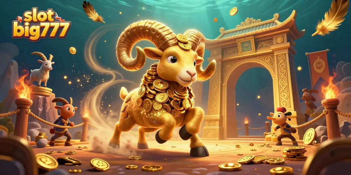 Experience thrilling gameplay with the interactive slot big777 featuring a golden ram amidst spectacular casino elements.