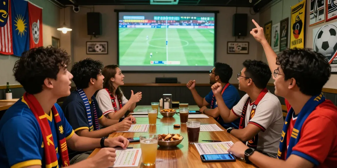 Football Betting Malaysia in a lively sports bar with fans engaged in live match excitement