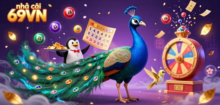 Experience the thrilling world of nhà cái 69VN with vibrant lottery elements and energetic characters in action.