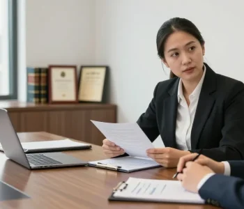 J.K. Chaudhary & Associates legal consultation scene with lawyer and client discussing case.