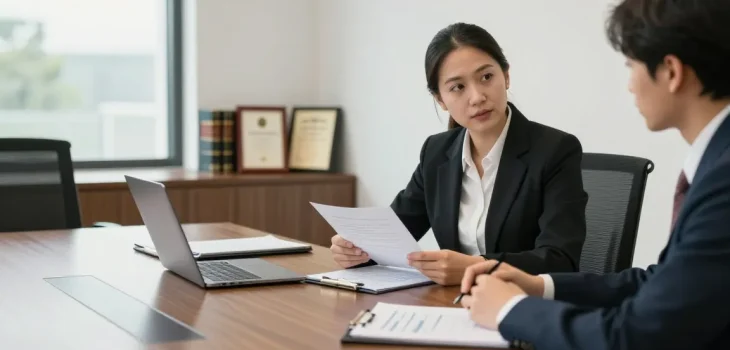 J.K. Chaudhary & Associates legal consultation scene with lawyer and client discussing case.